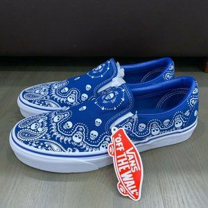 Vans Classic Slip On Blue White Bandana Print Men'
